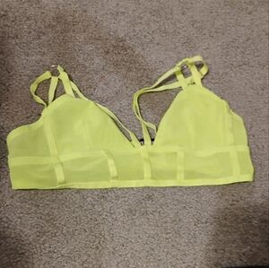 Rehab Lab Dollskill Womens Neon Yellow Mesh Bralette Top Sz S